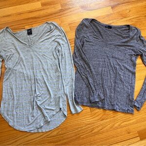 Gap Women's V-Neck Long Sleeve Tops - Gray and Cream